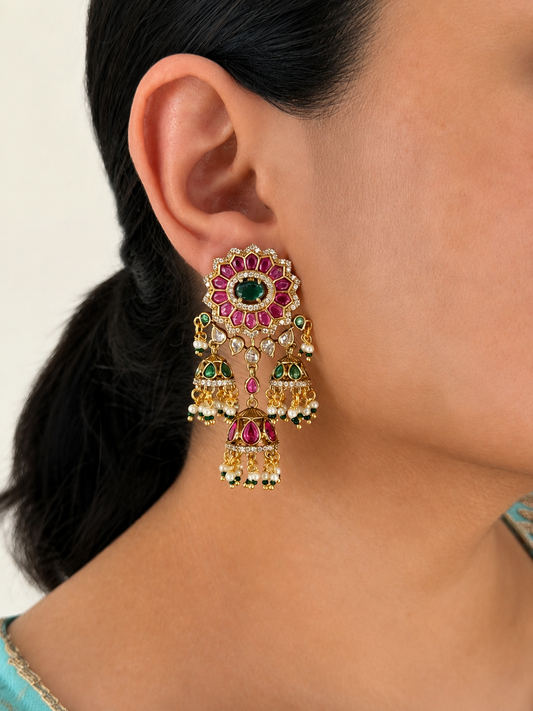 Designer Victorian Hanging Multi Jhumka Earrings