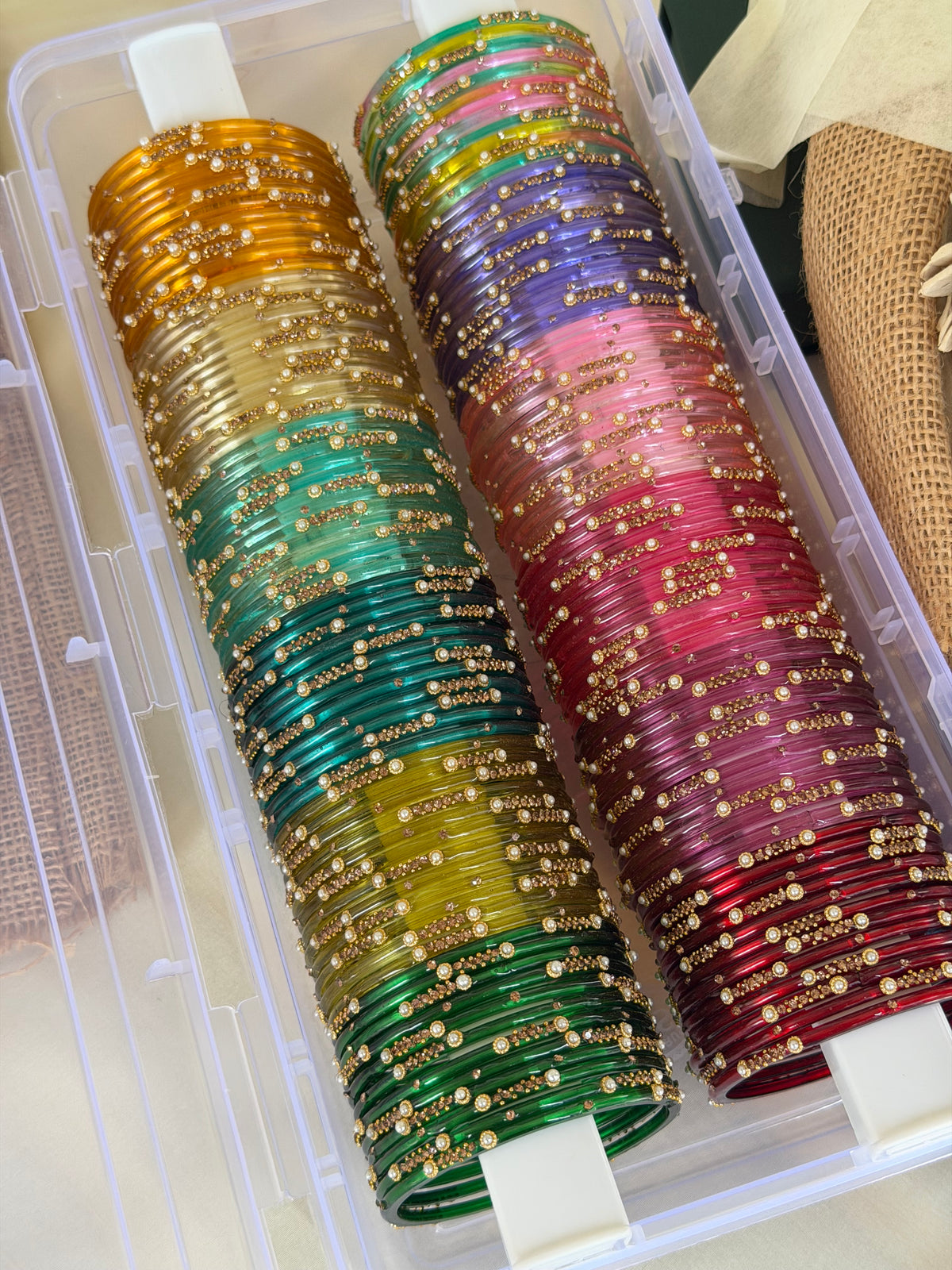 Pearl Glass Bangle - Combo of 12 colors (without organizer box)