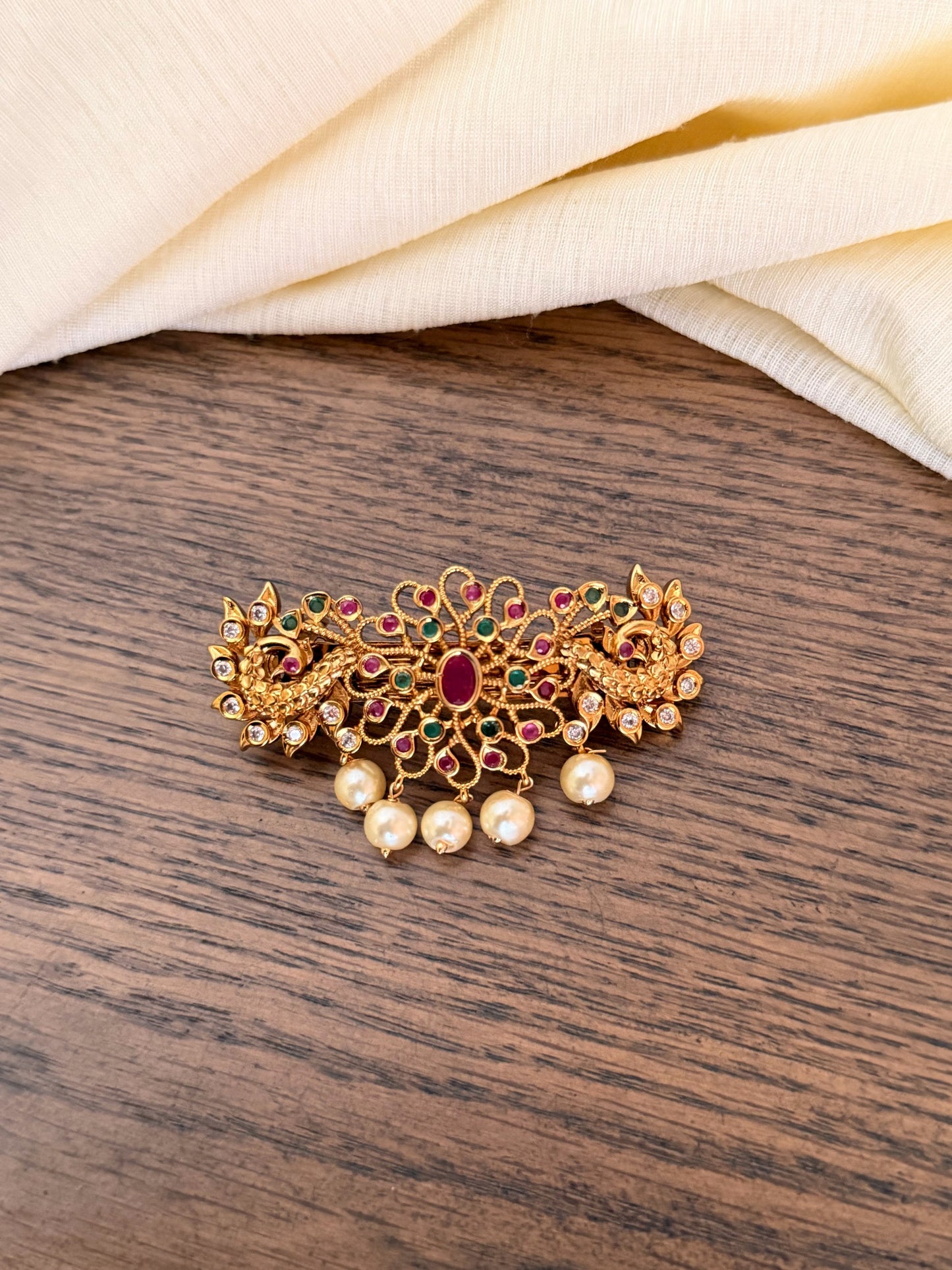 Traditional Ruby Emerald CZ Premium Hair Clip