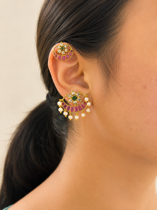 No Piercing Ruby & Emerald Artisan Earcuffs