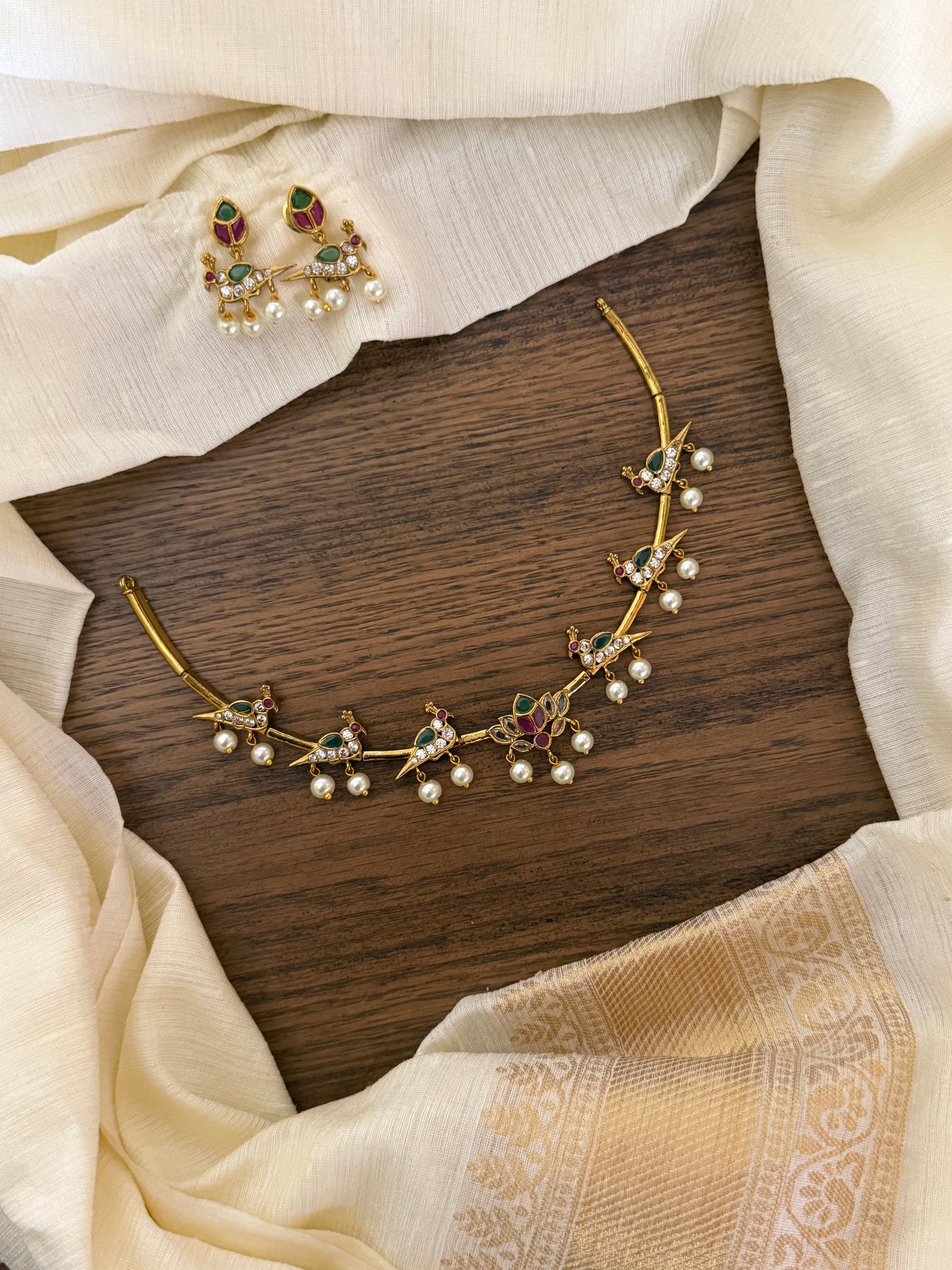 Flexible Lotus Parrot Kanti Necklace Set