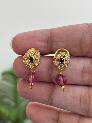Small floral studs with Beads hangings