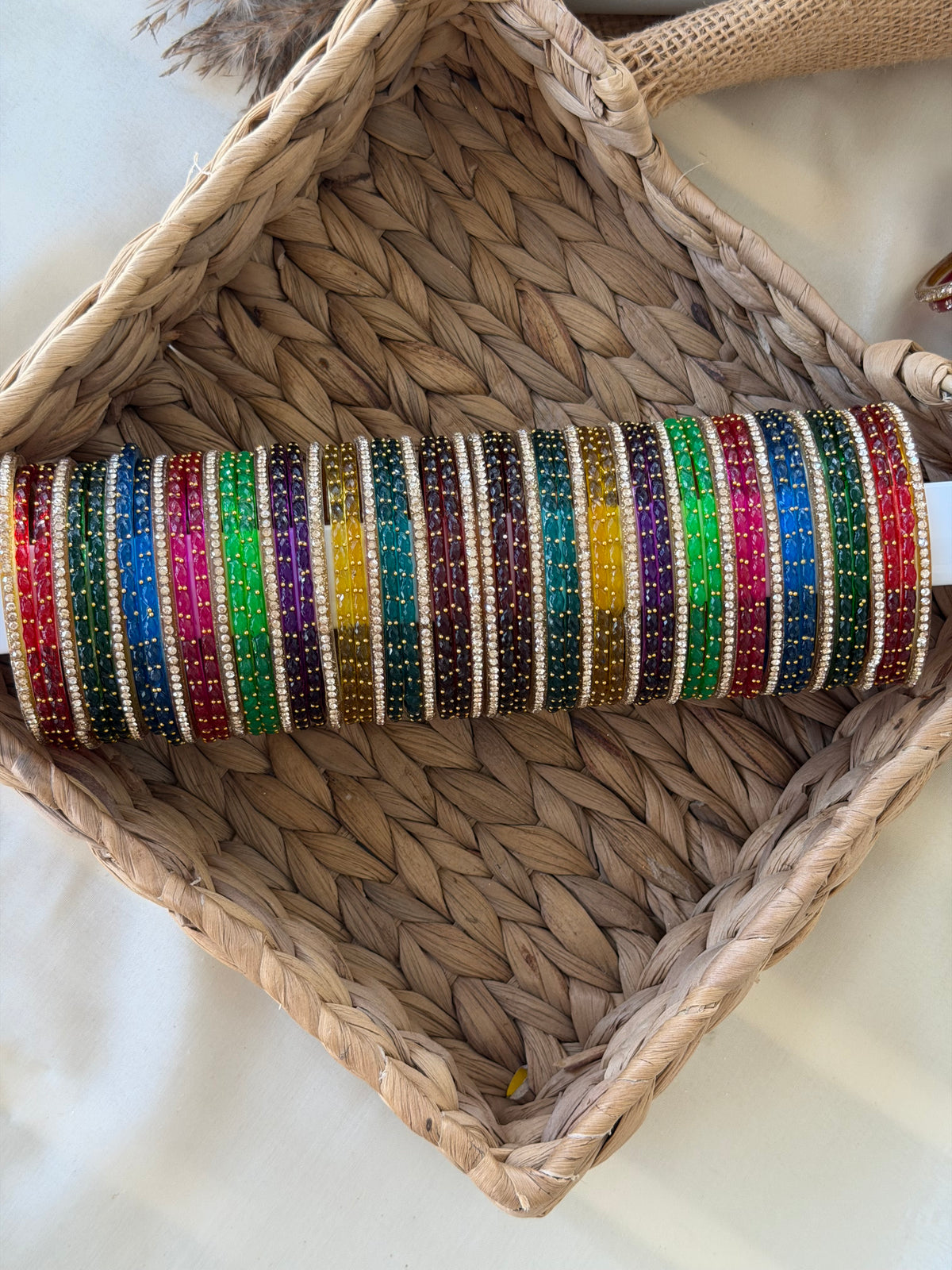 Navaratri Raindrop Glass Bangles with Gold Bead Detailing