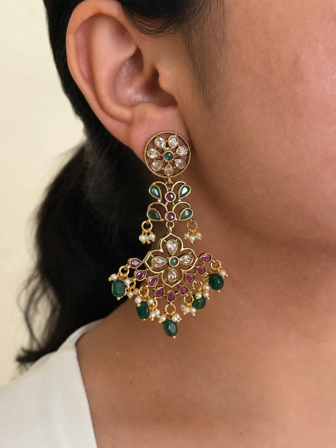 Ruby Emerald Layered Chaandbali Earrings