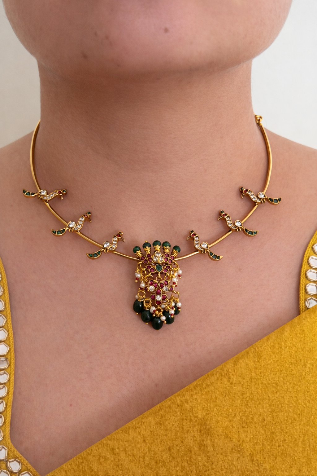 Peacock Motif Hasli Necklace Set