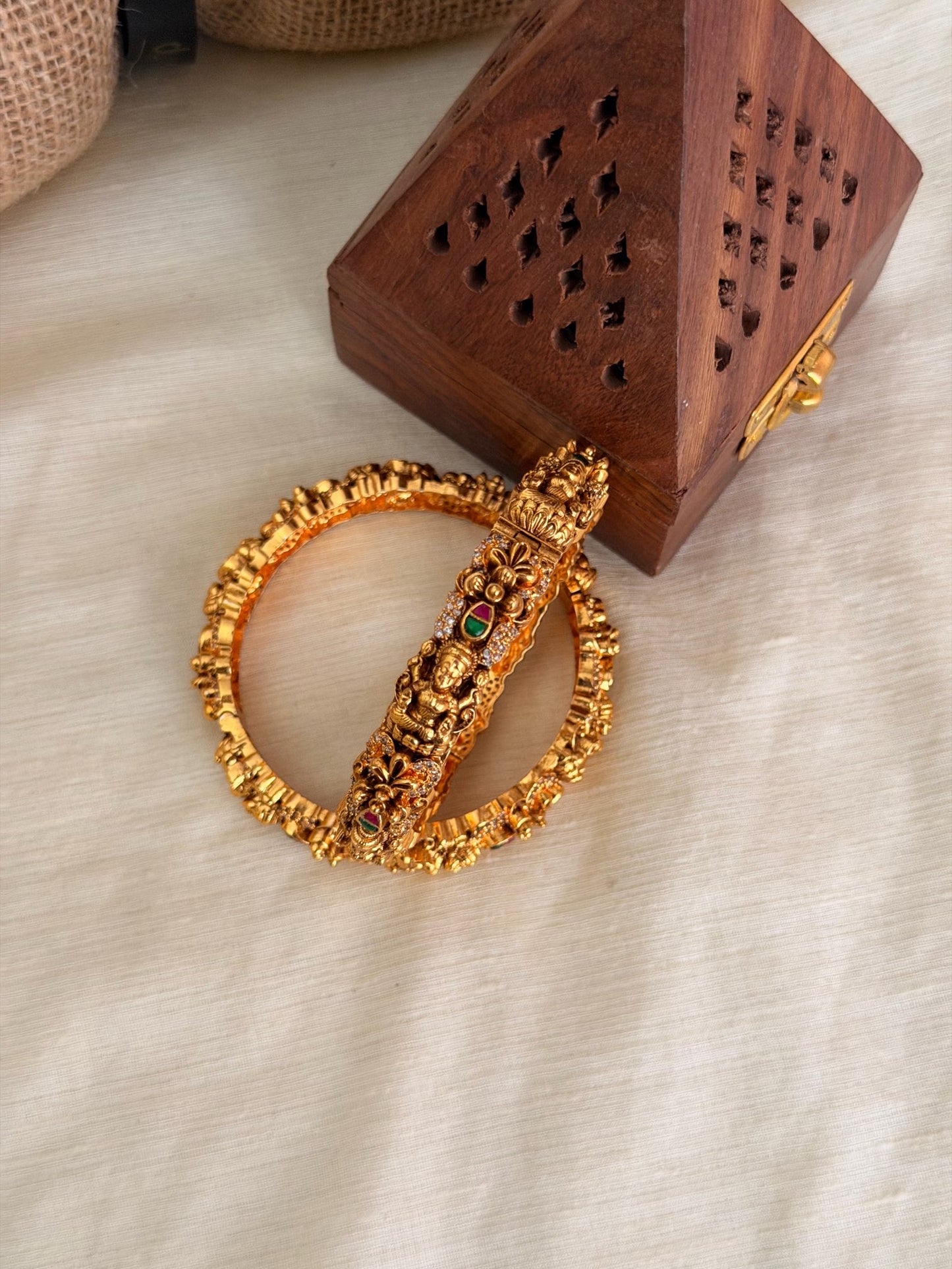 Gold Peacock Filigree Stone Bangle