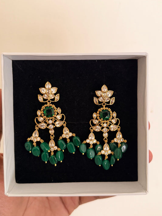 Uncut Stone Emerald Drop Earrings