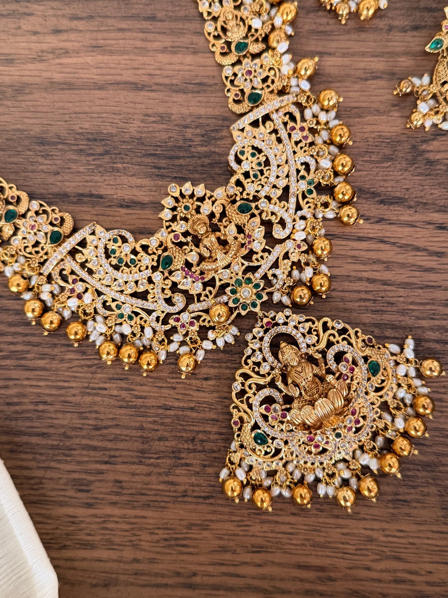 Bridal Lakshmi Devi Nakshi Necklace Set in Antique Gold Finish