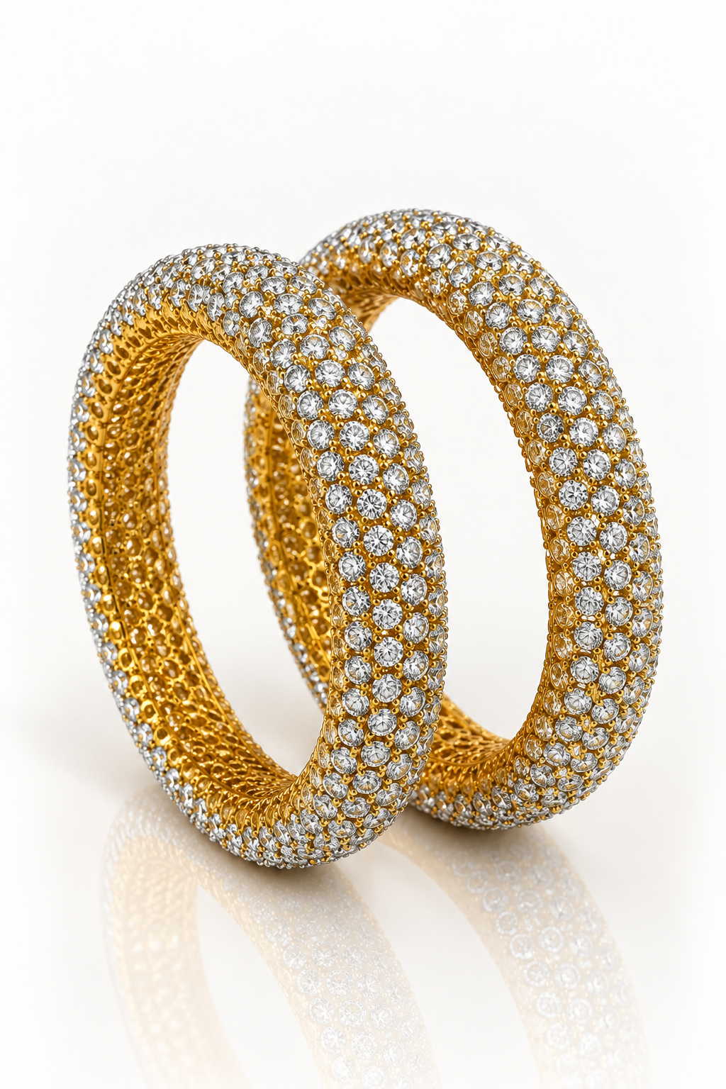 Round-Cut CZ Studded Broad Bangle Set