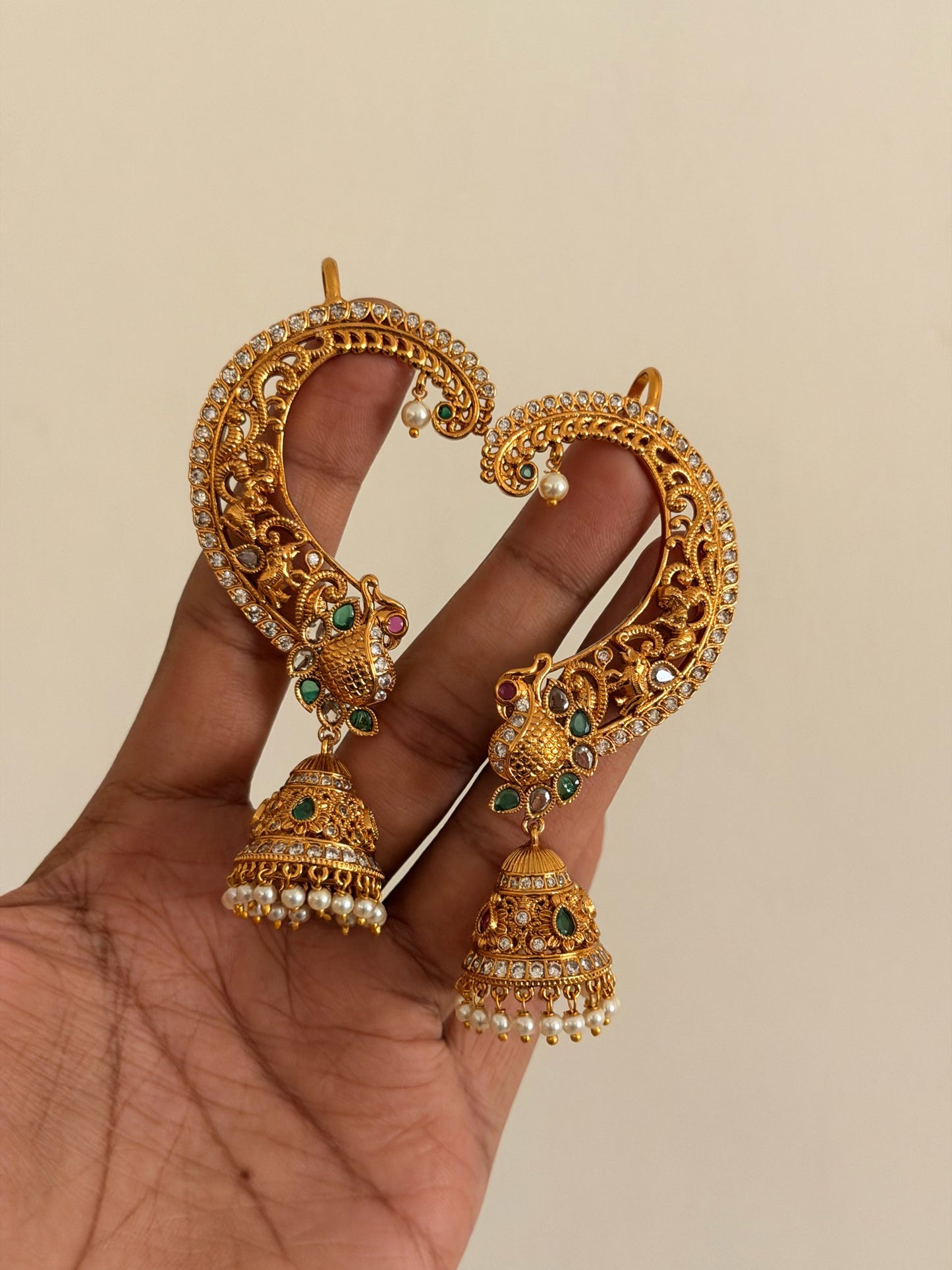 Crescent Moon Filigree Drop Earrings with Gold Detailing