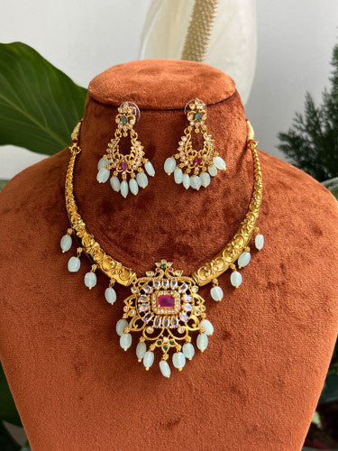 Mint AD studded Kanti Necklace Set