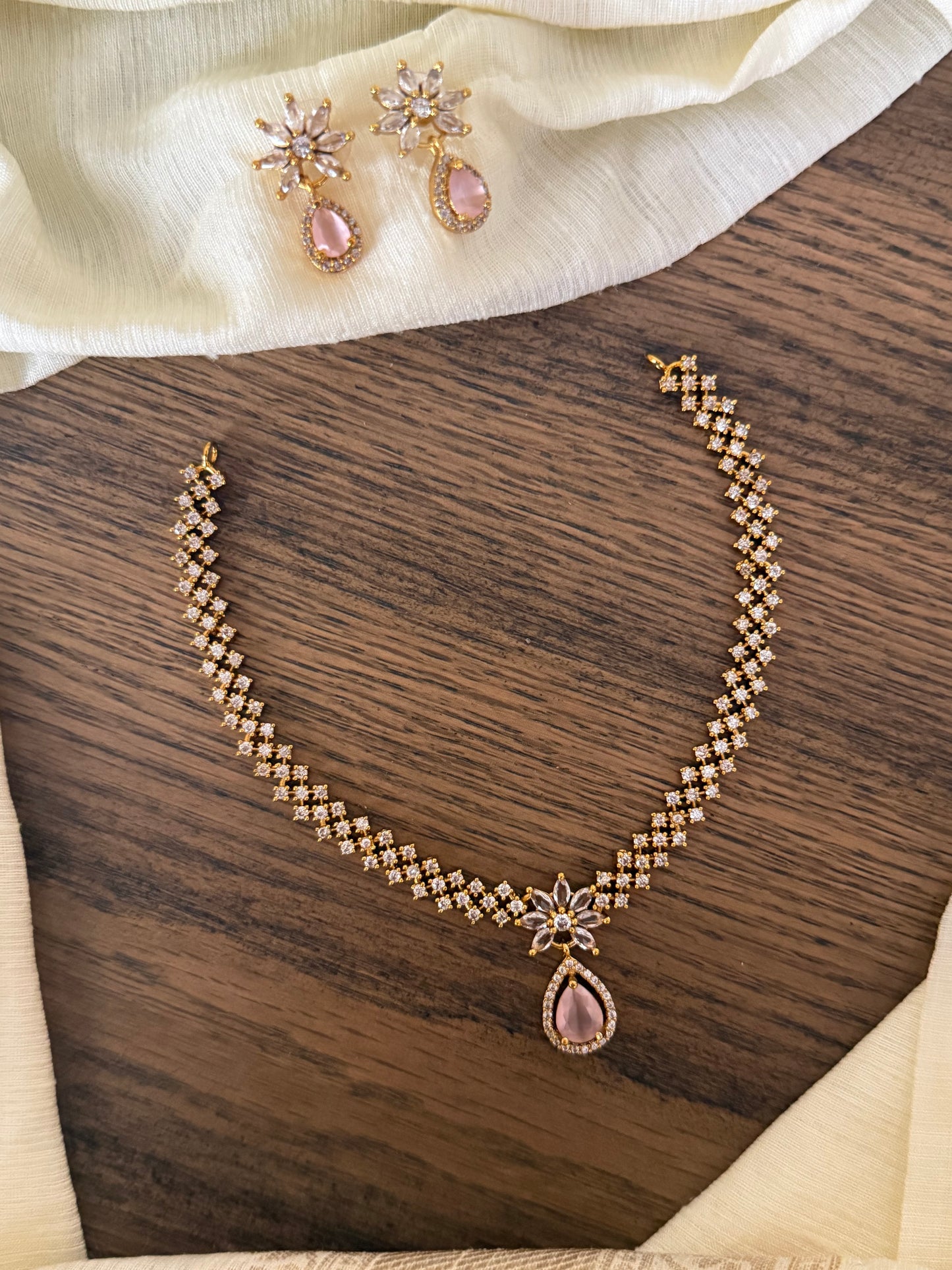 AD Drop Pendant Necklace Set – Sleek Design with Earrings | Party & Gift