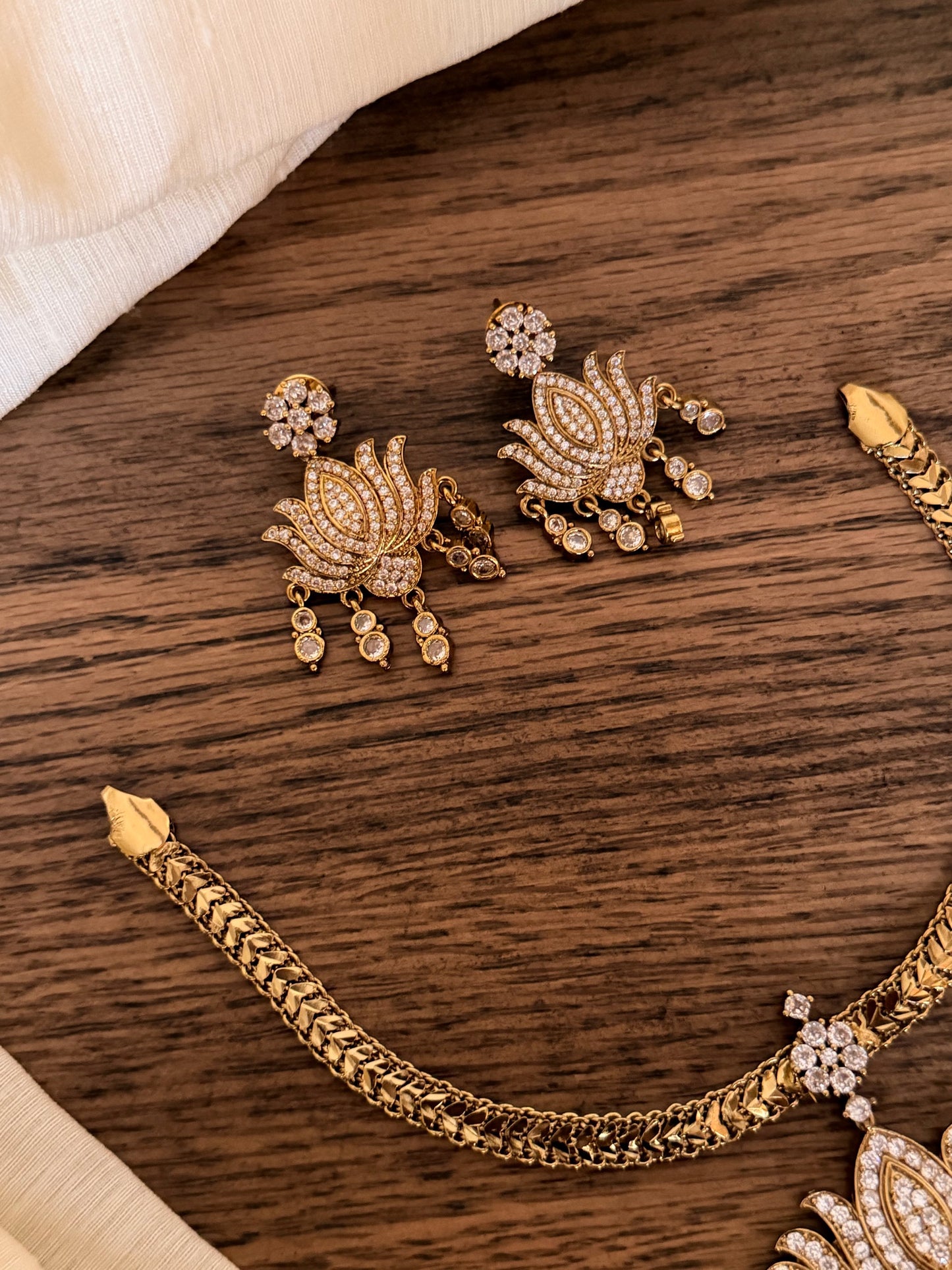 Elegant Lotus AD Stone Necklace Set – Budget Festive Wear