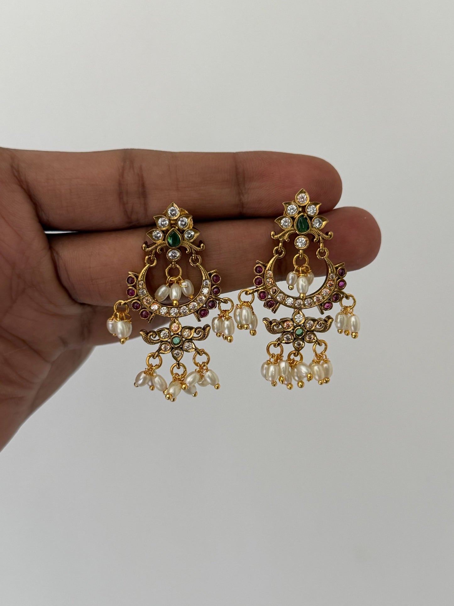 Luxury Chandbali Earrings with Premium Finish & Pearls