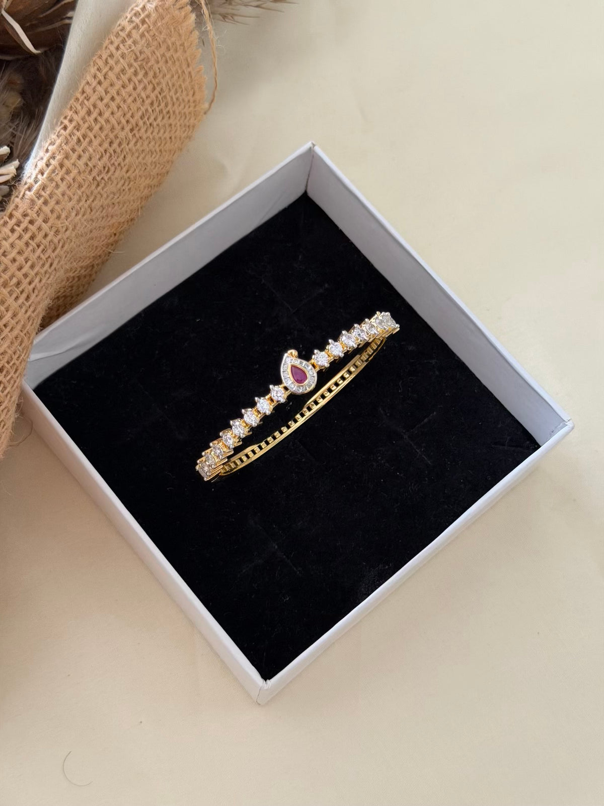 CZ Bracelet with Teardrop Centre Stone and Clasp Closure