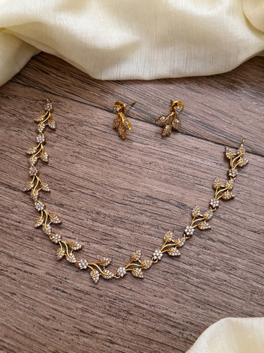 Sparkling AD Stone Floral Vine Choker Necklace Set