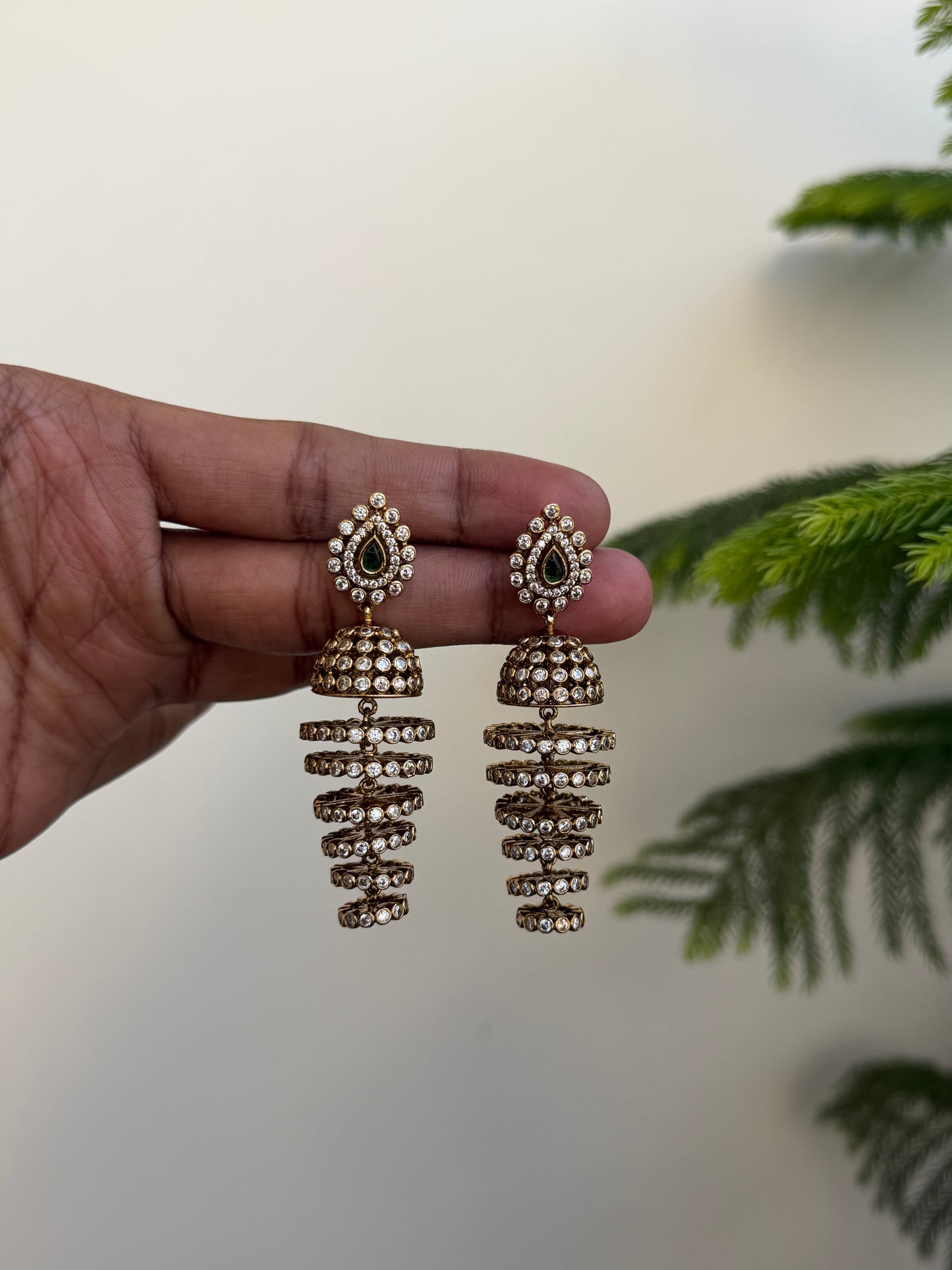 Modern Tiered Jhumka Earrings with AD Stones