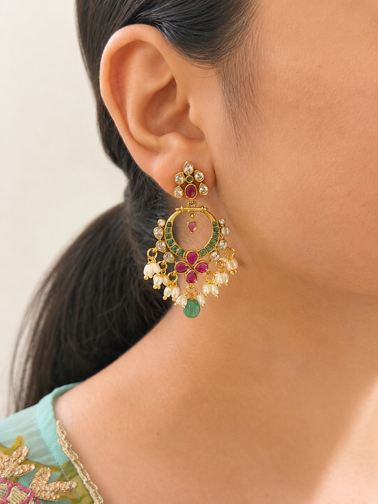 Cute Chandbali Earrings with Premium AD Stone