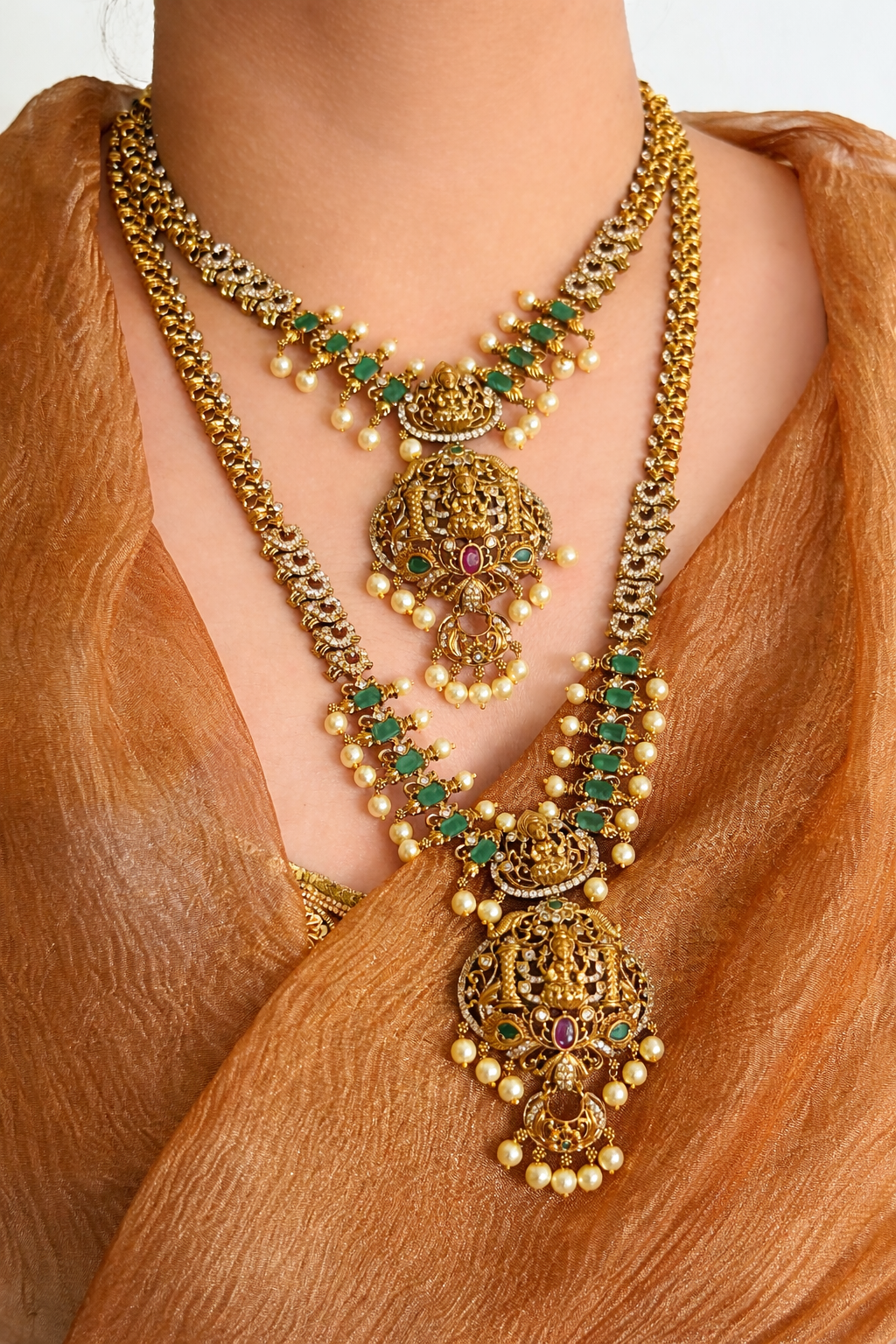 Bridal Nakshi Combo Jewellery Set – Short Necklace, Long Haram & Maang Tikka