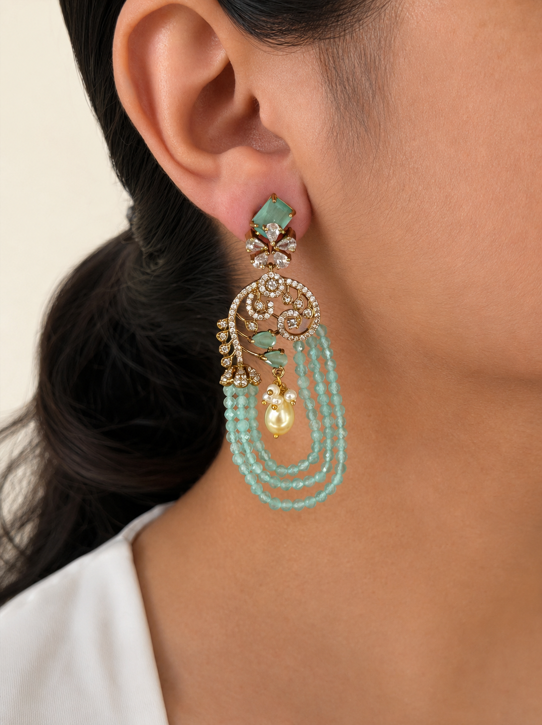 Beaded Floral Scroll Earrings