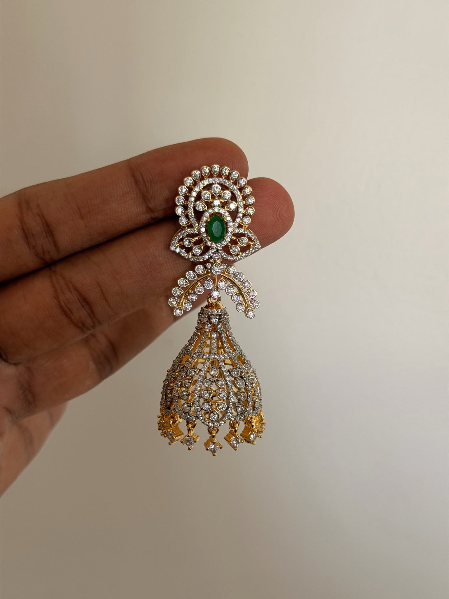 Imperial Emerald Diamond-Look Bridal Jhumka Earrings