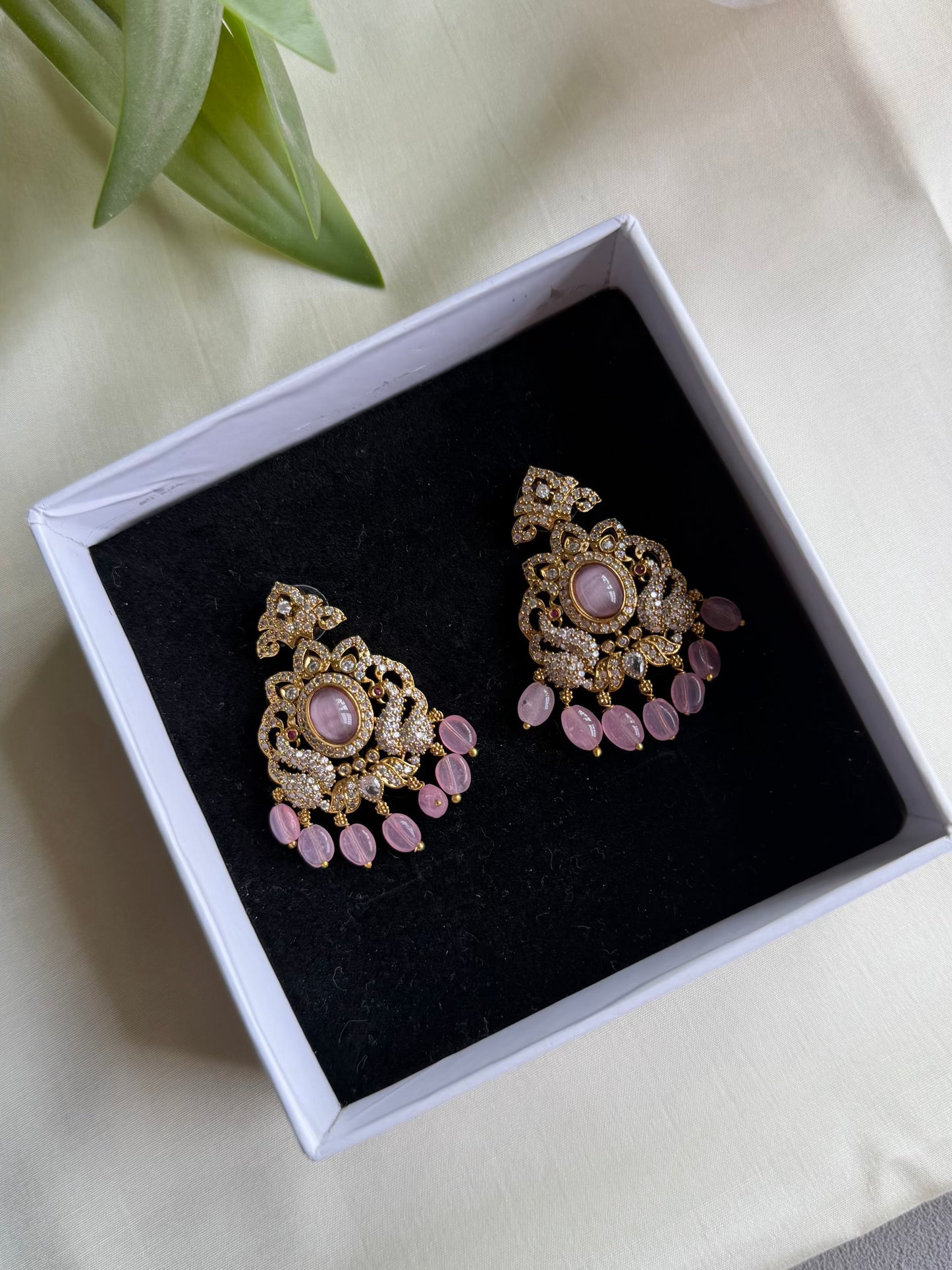Green Peacock CZ Dangler Earrings