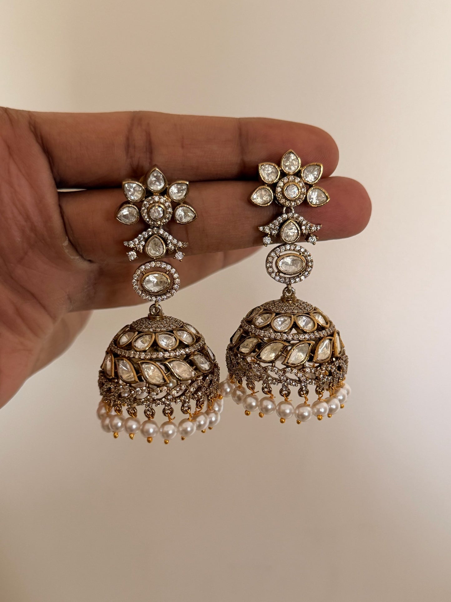 Classic Pearl Drop Kundan Jhumkas