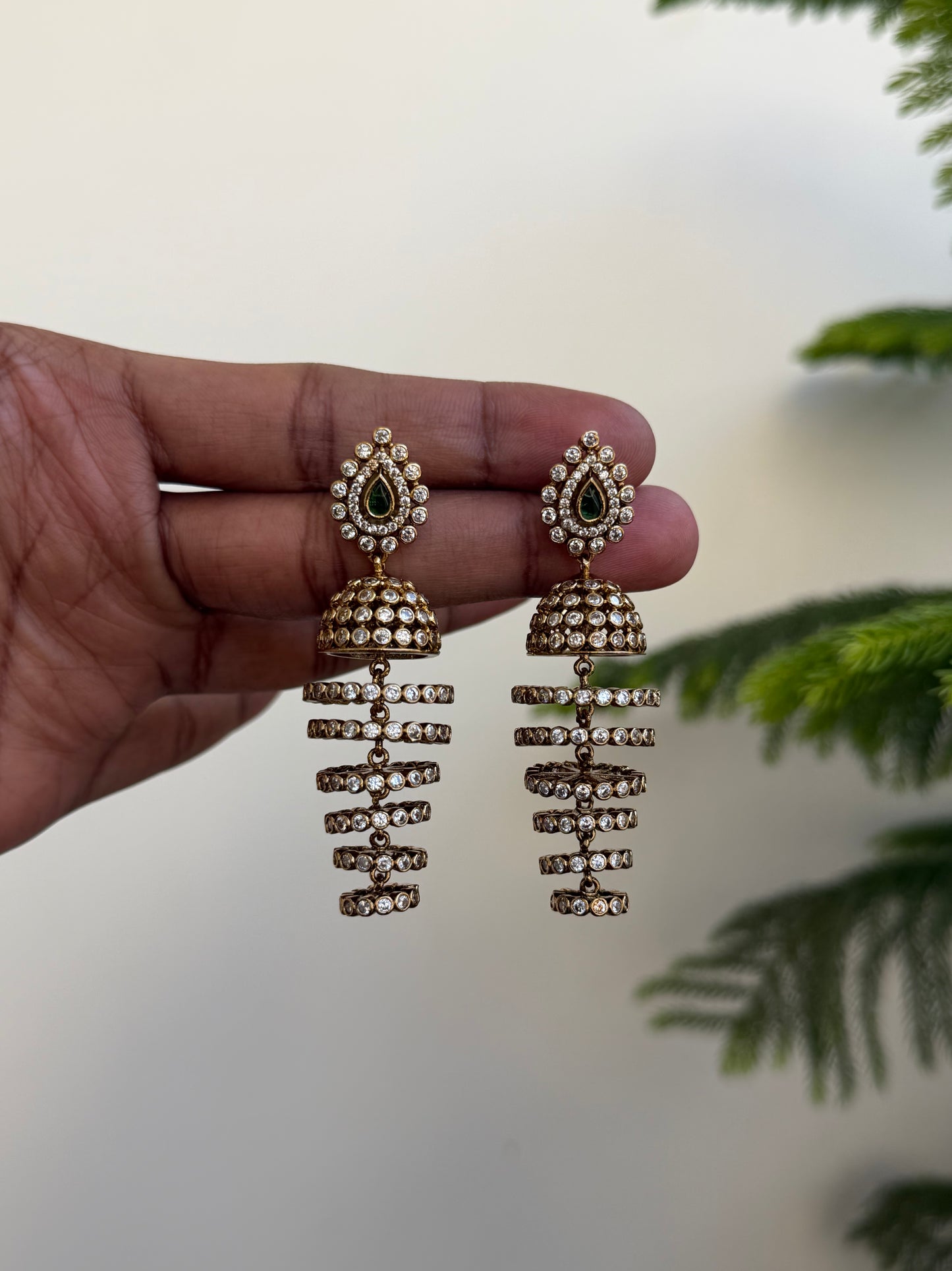 Modern Tiered Jhumka Earrings with AD Stones