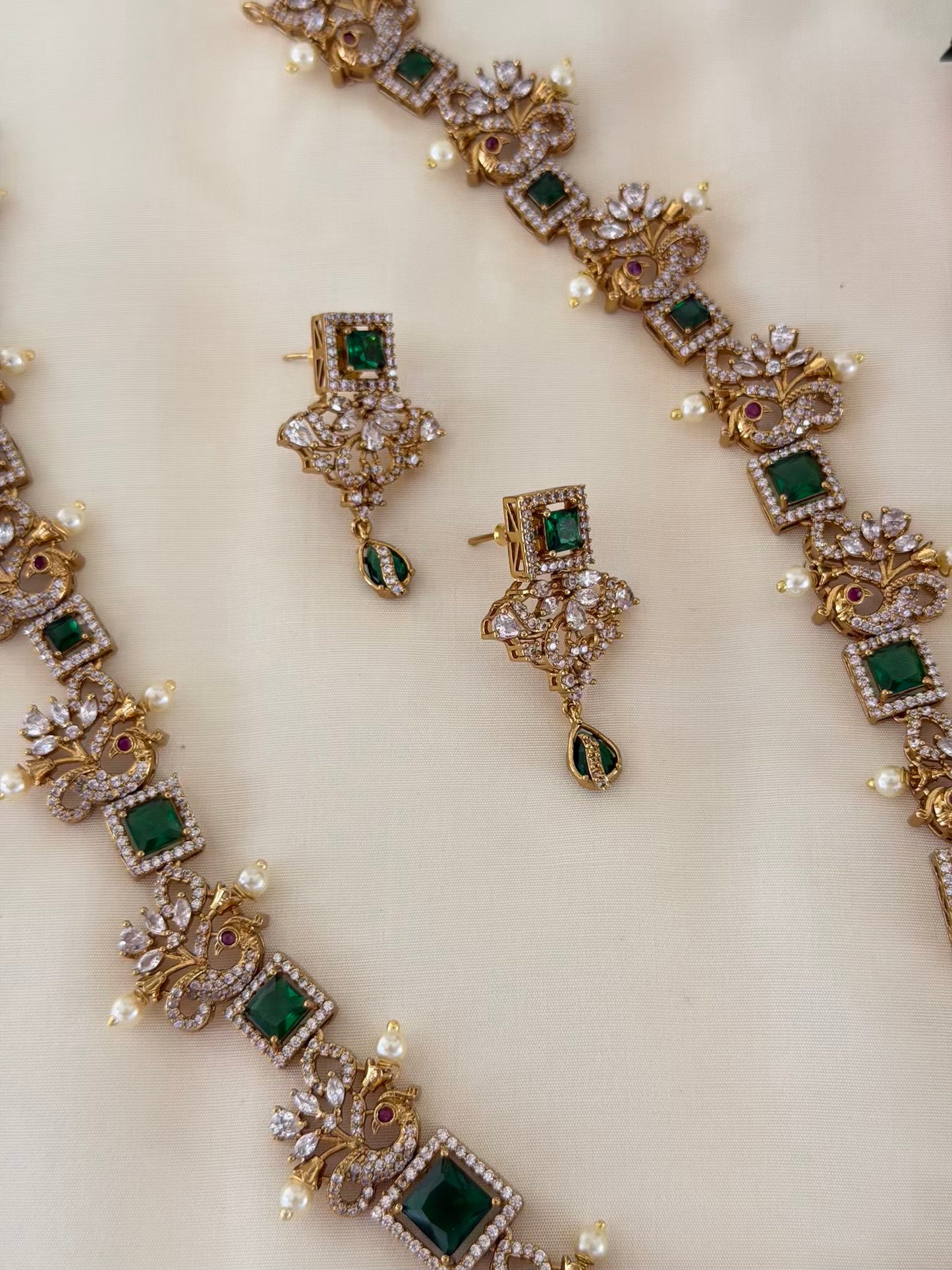 Emerald Green CZ Floral Peacock Haram Set