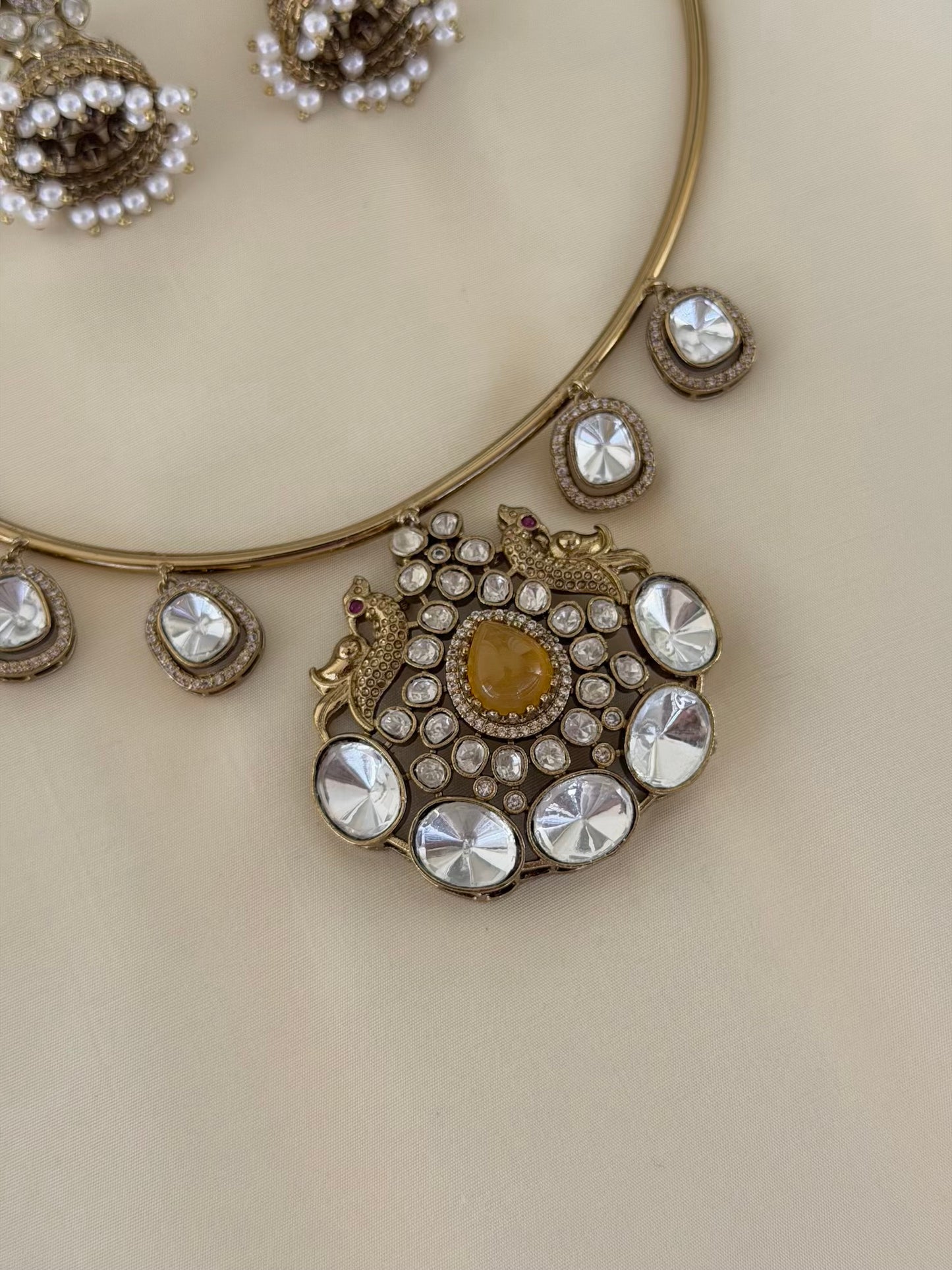 Kundan Peacock Hasli Necklace Set with Matching Earrings