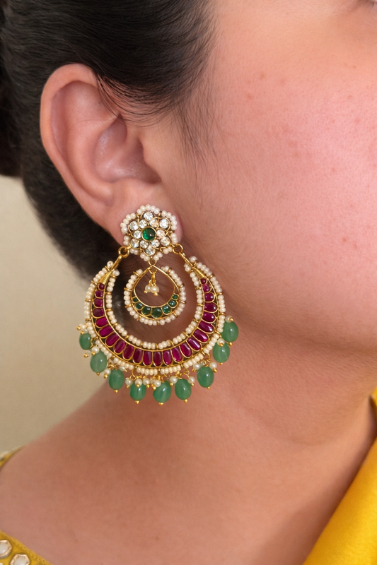 Double Crescent Pearl & Ruby Chandbali