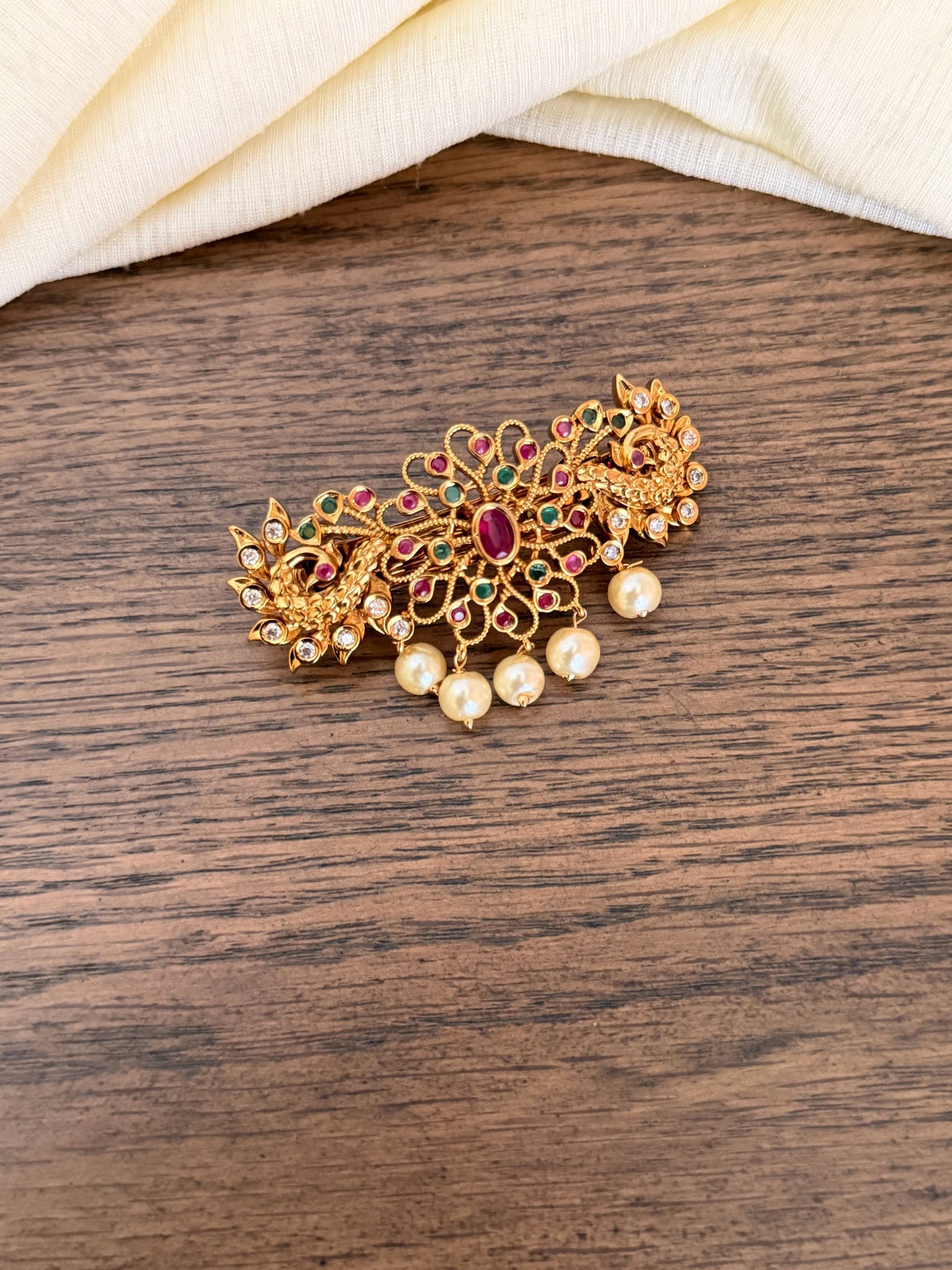 Traditional Ruby Emerald CZ Premium Hair Clip