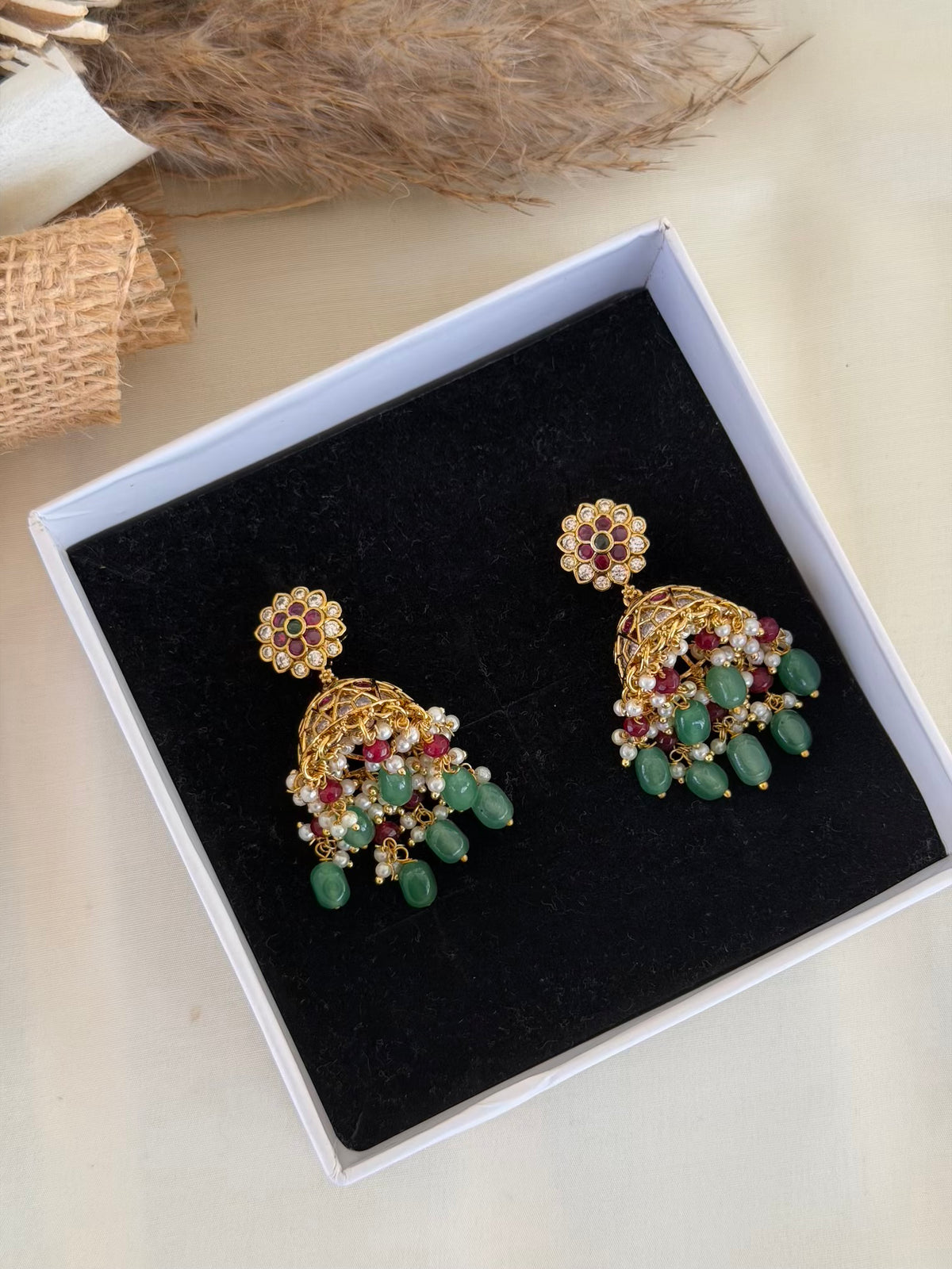 Ruby Emerald Jhumka Earrings