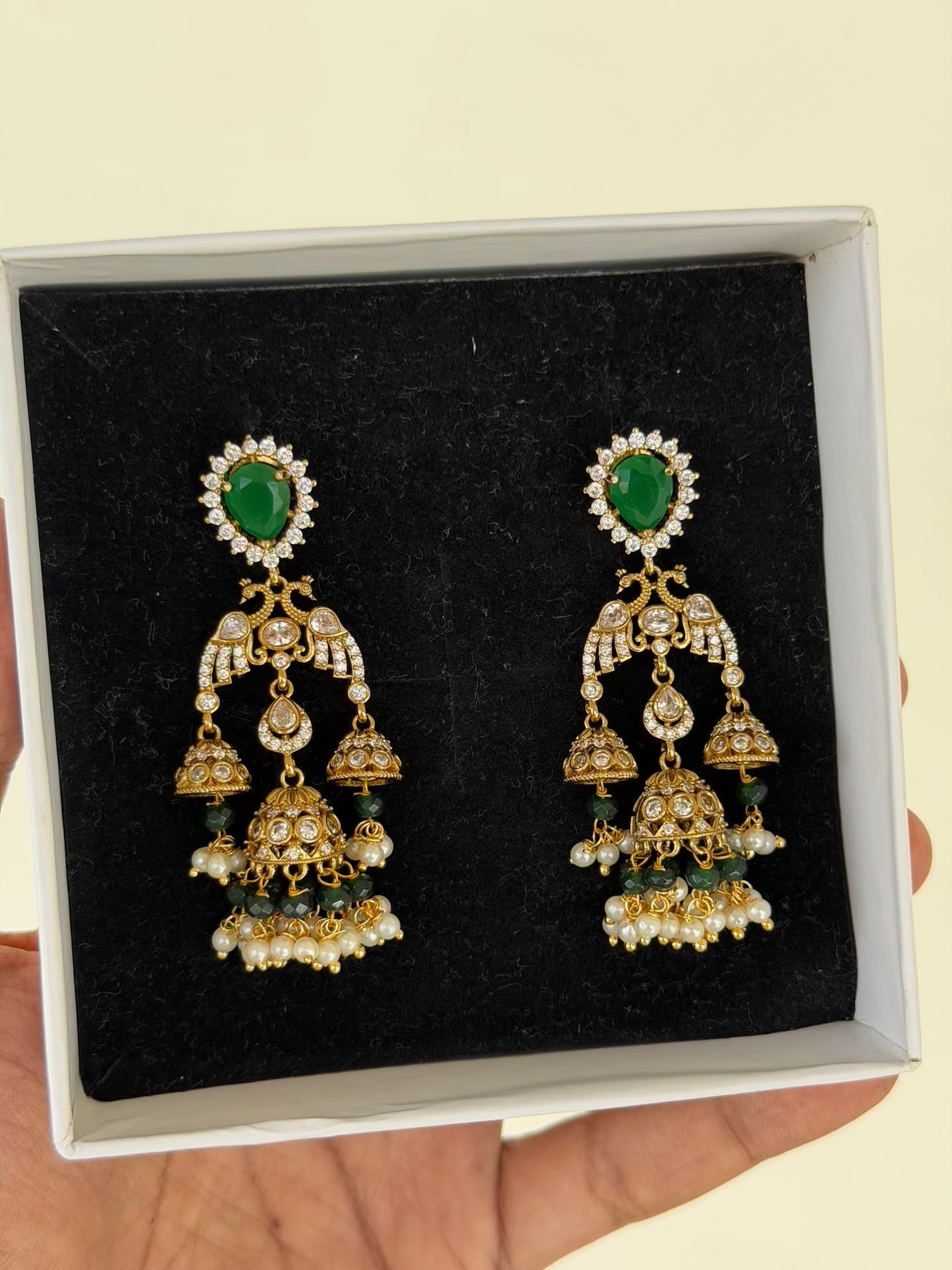 Peacock Double Jhumka Dangler Earrings