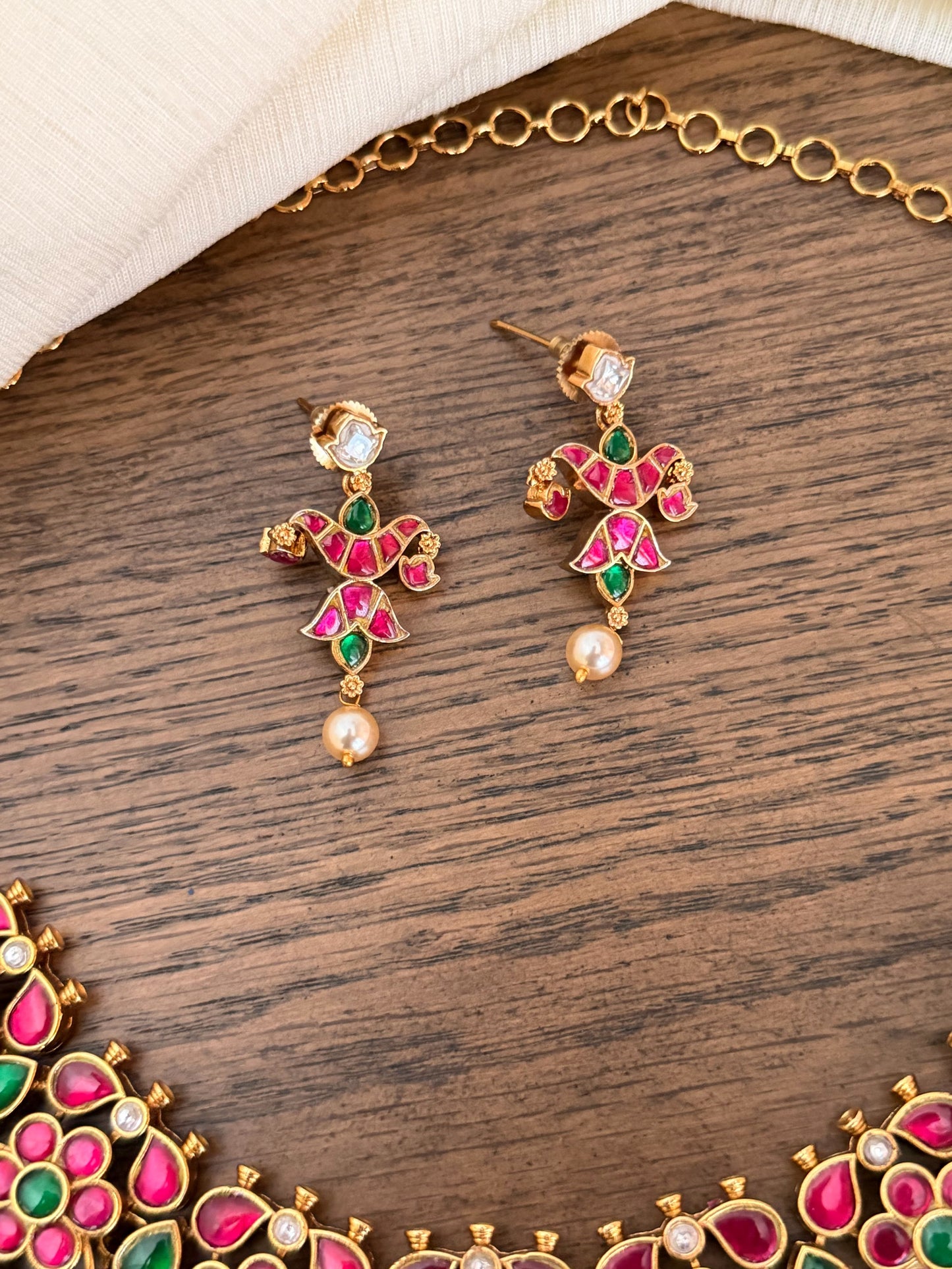 Grand Floral Jadau Kundan Necklace Set with Ruby & Emerald Stones