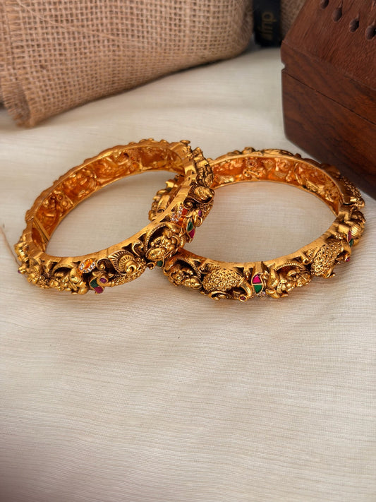 Gold Peacock Filigree Stone Bangle