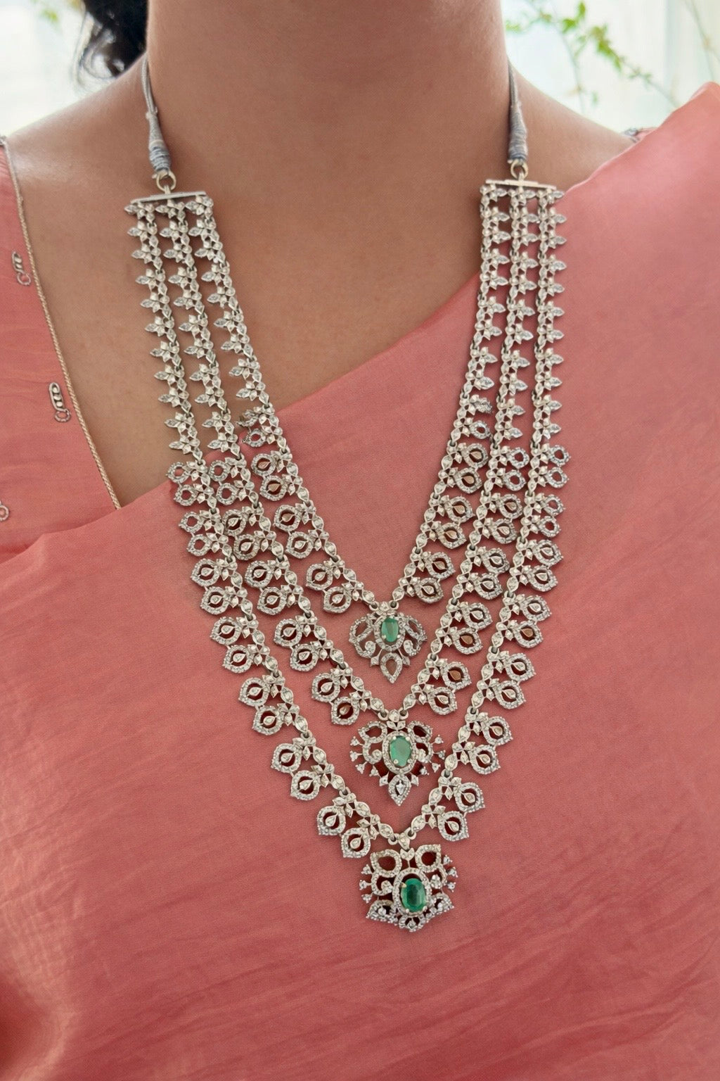 Serene Mint Green & CZ 3-Layer Rhodium Finish Rani Haram