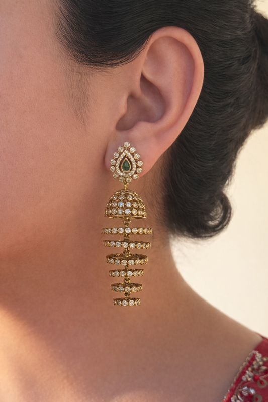 Modern Tiered Jhumka Earrings with AD Stones