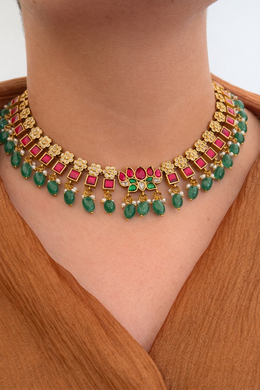 Lotus Jadau Kundan Necklace Set