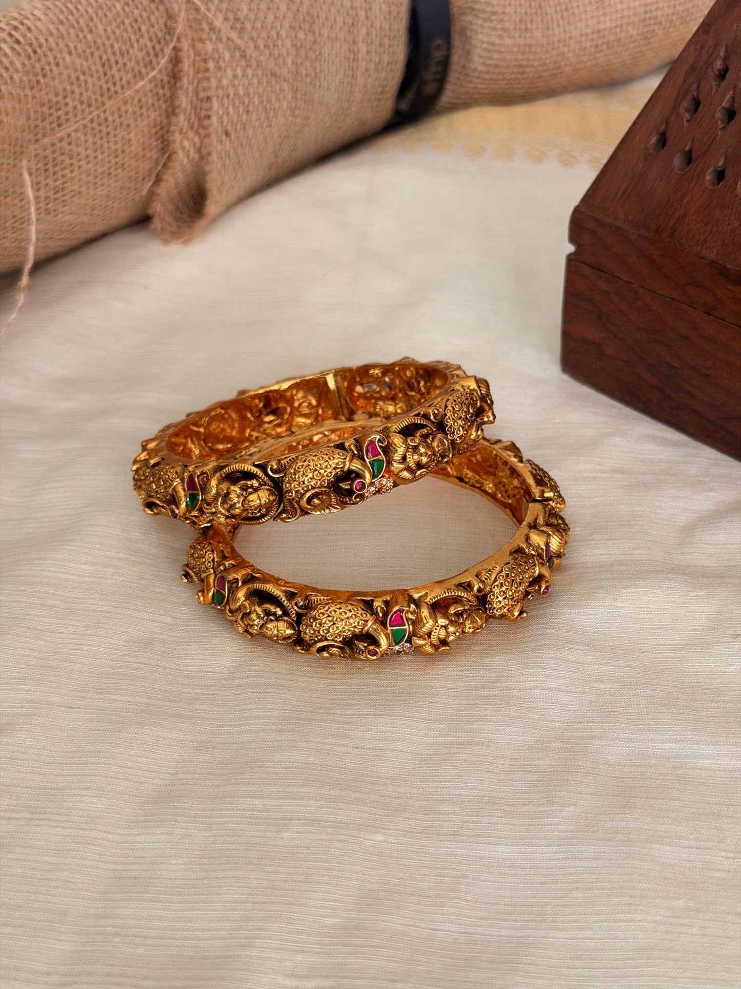 Antique Gold Peacock Stone Work Bangle