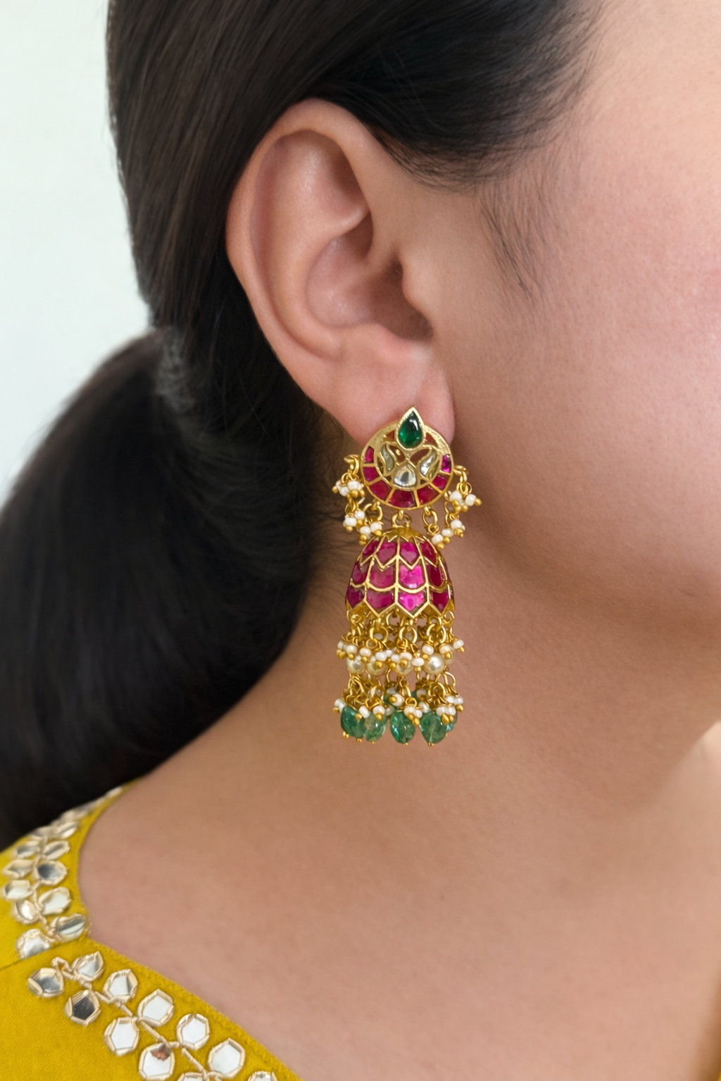 Jadau Kundan Stone Layered Jhumka Earrings