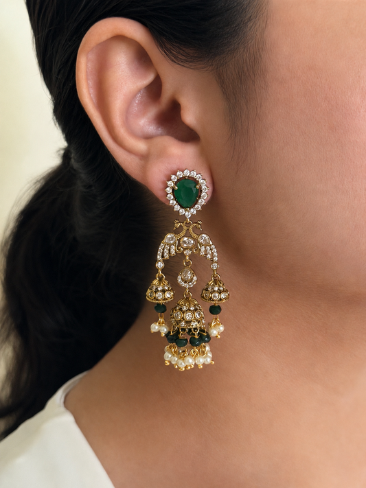 Peacock Double Jhumka Dangler Earrings