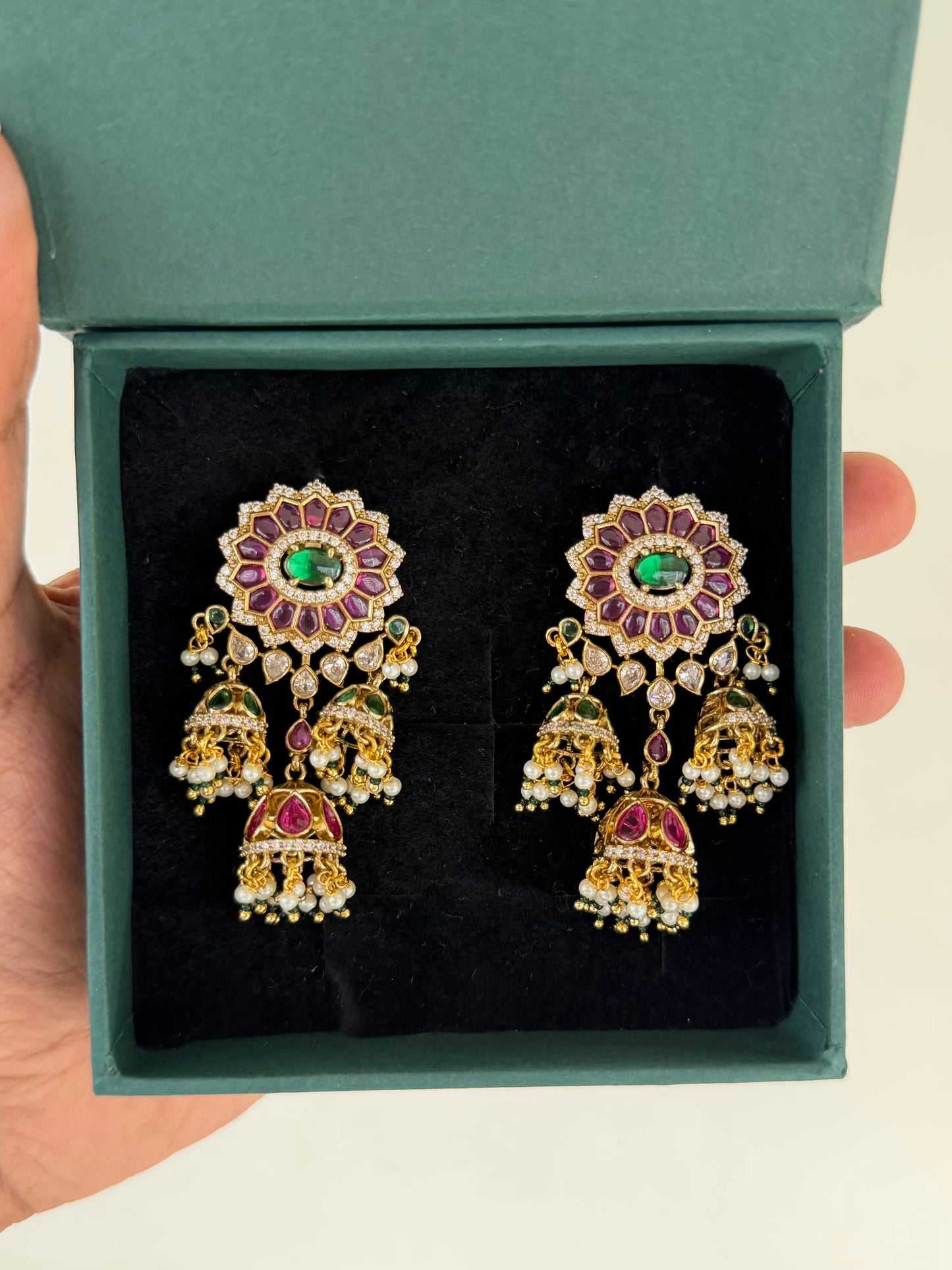 Designer Victorian Hanging Multi Jhumka Earrings