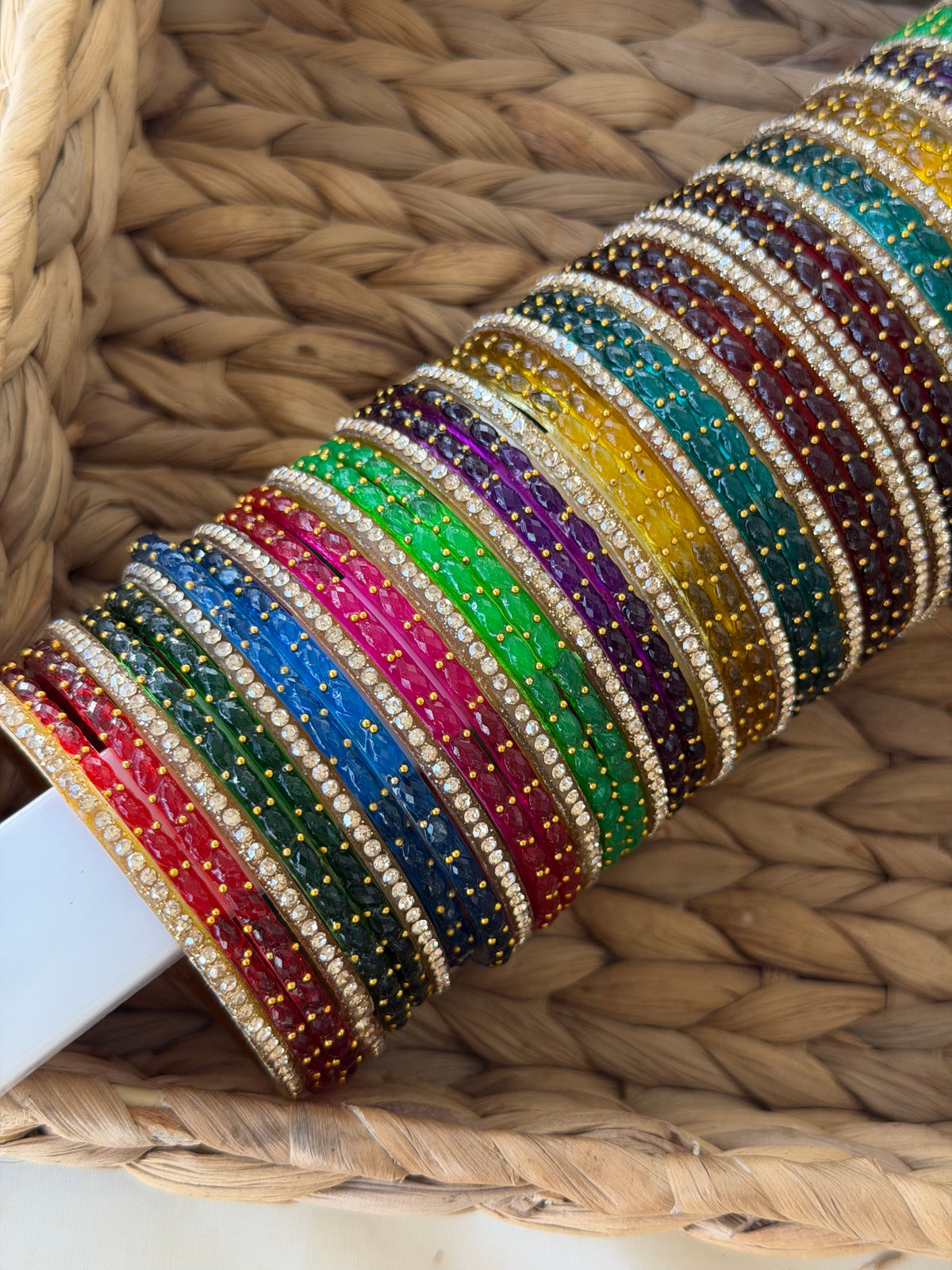 Navaratri Raindrop Glass Bangles with Gold Bead Detailing