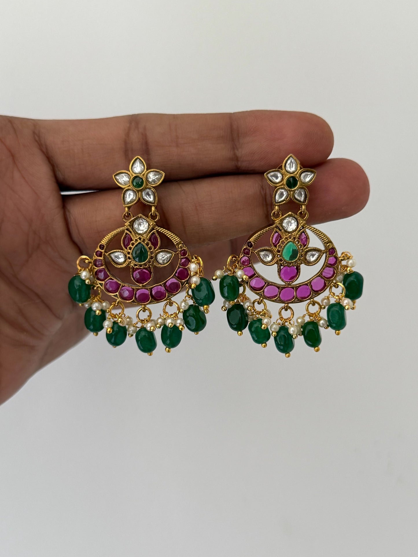 Luxury Floral Chandbali Earrings with Premium Finish AD Stones