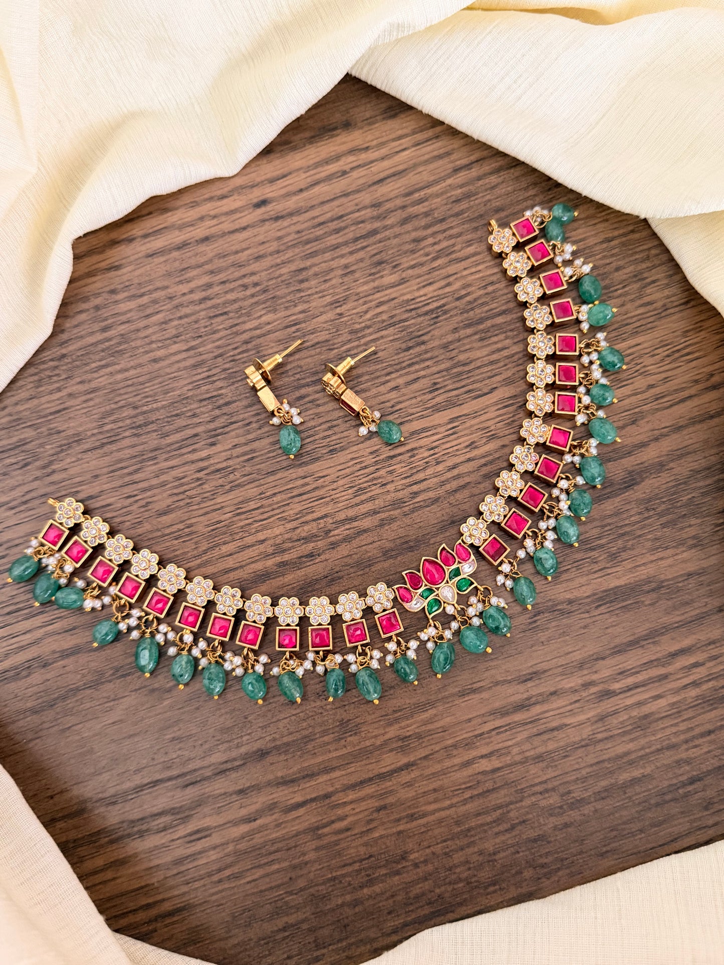 Lotus Jadau Kundan Necklace Set