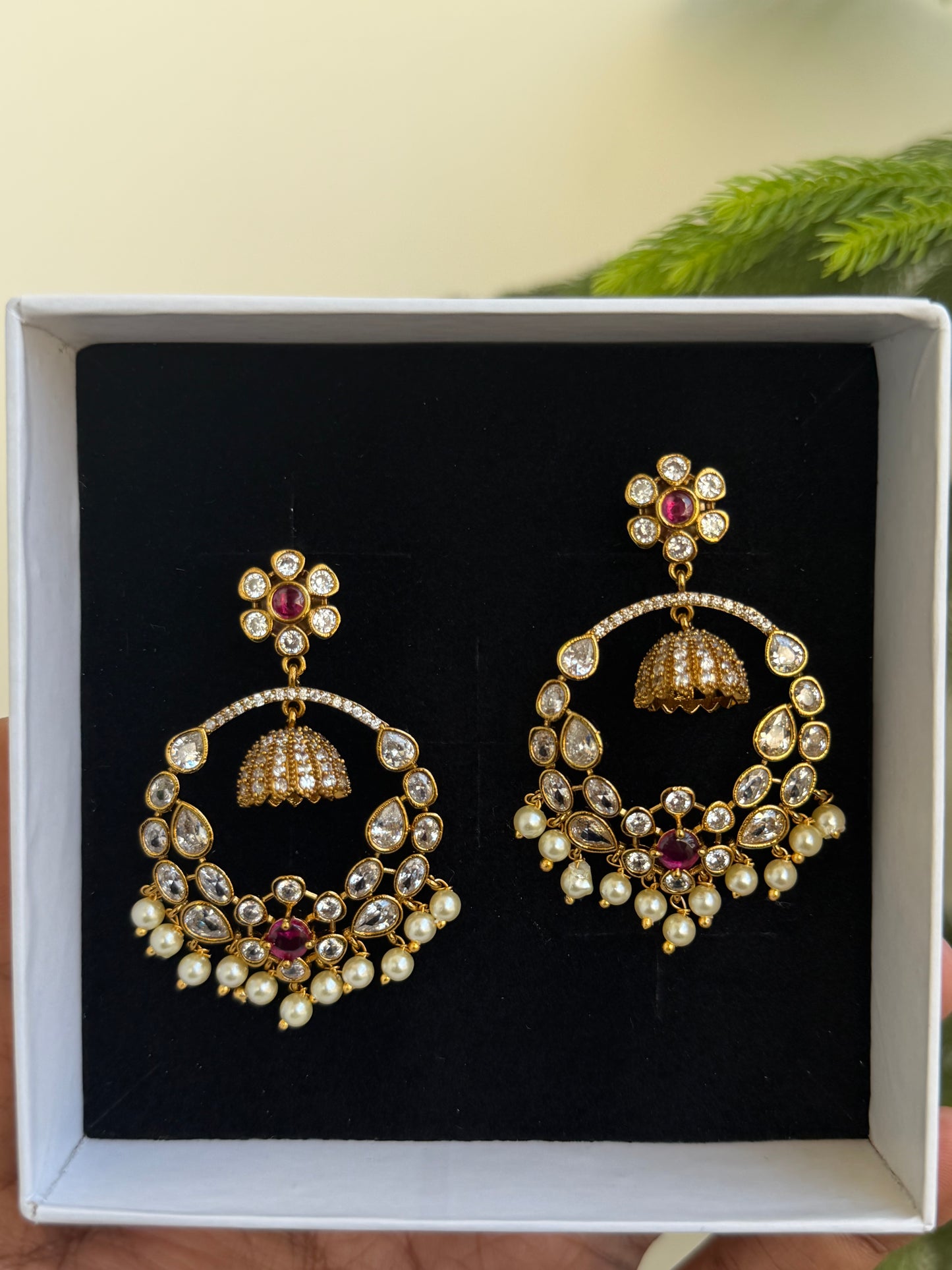 Uncut Polki Stones Chaandbali Earrings