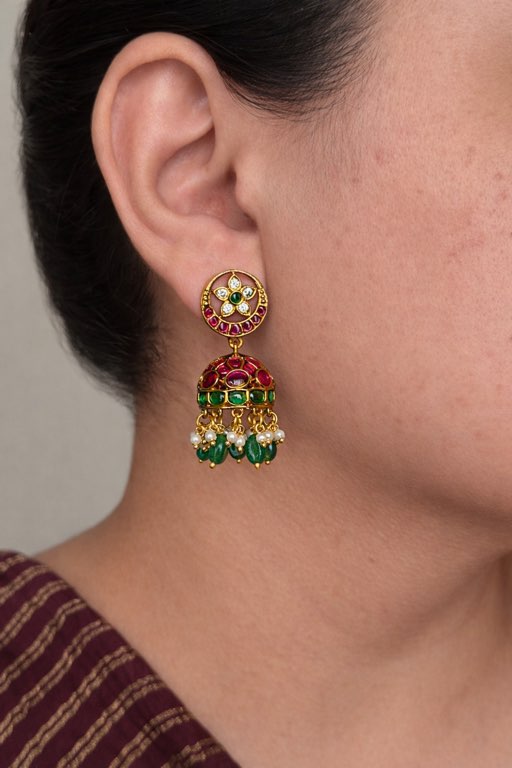 Luxury Floral Kemp Jhumka Earrings Premium Finish