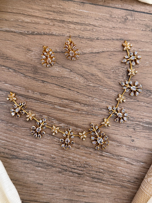 Diamond Look-Alike Floral Necklace Set with Earrings – Premium CZ Stones