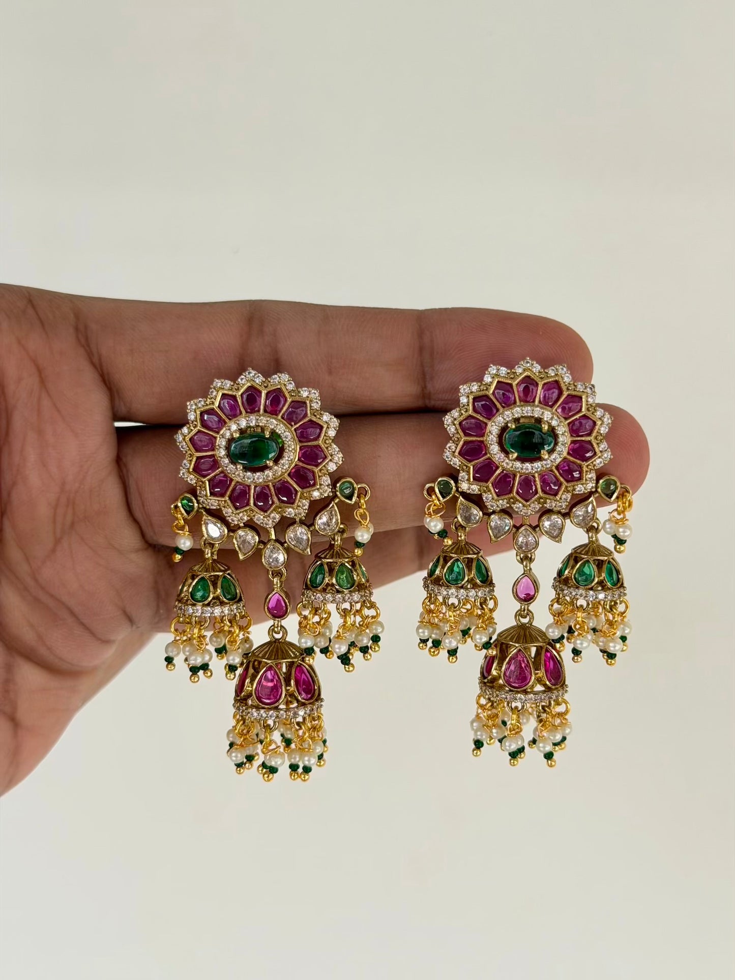 Designer Victorian Hanging Multi Jhumka Earrings